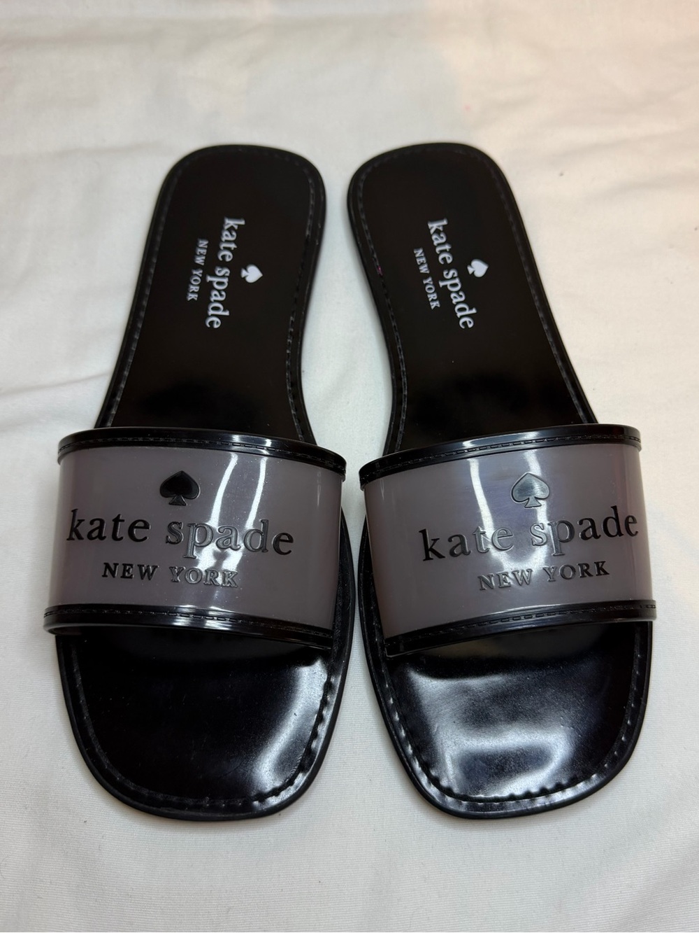 Kate Spade Black Slides with Gray Logo Strap size 8